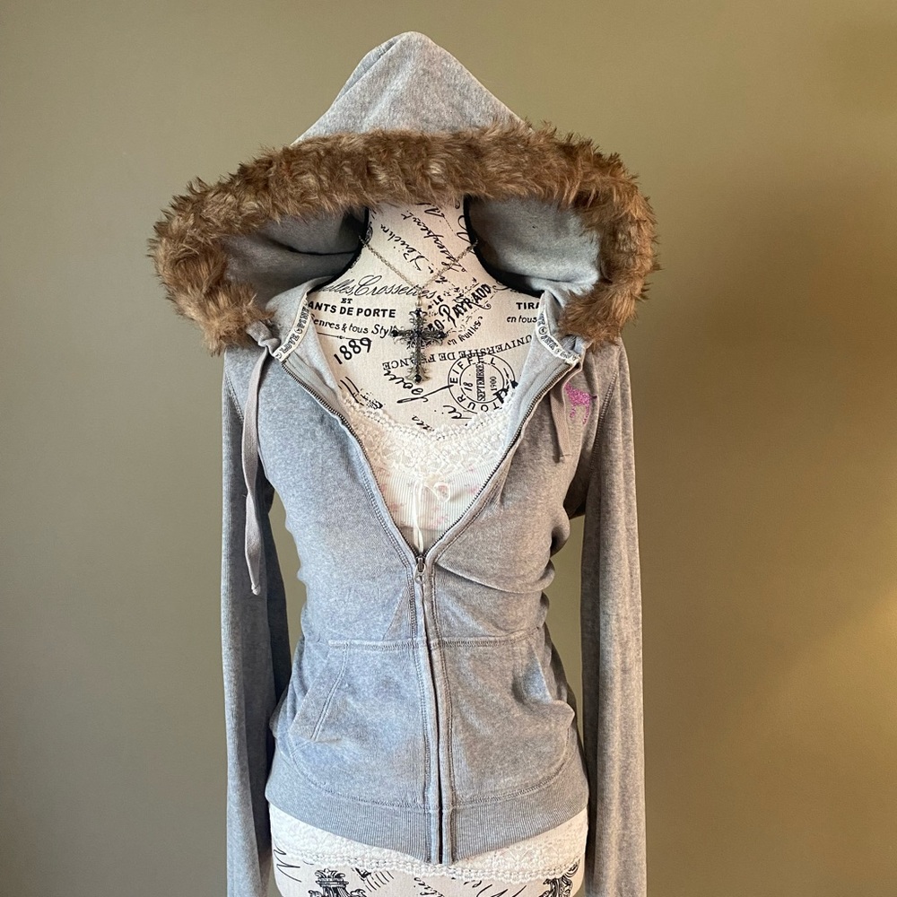 Victoria's Secret Pink fur hood zip up hoodie fur trim